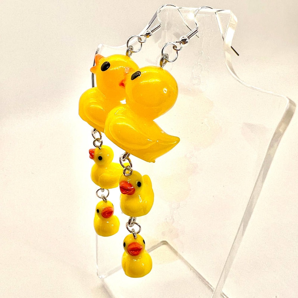 Large Rubber Duck Family Chain Earrings - Farm Earrings - Zoo Earrings - Picture 2 of 10